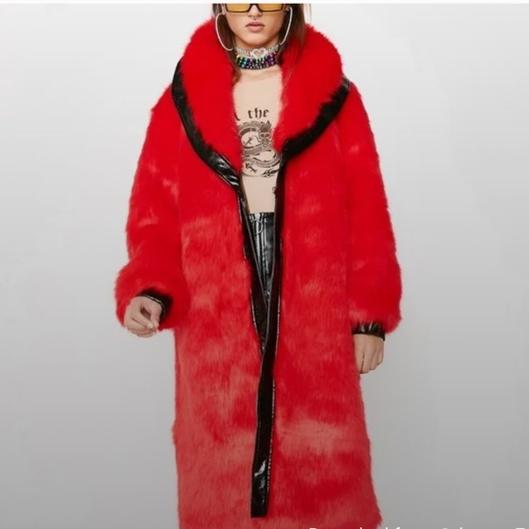 I.AM.GIA Jackets & Blazers - I.AM.GIA Red Faux Fur Coat with Black Trim